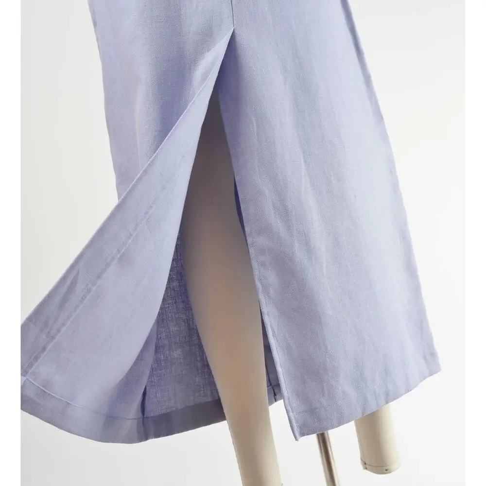 Vintage 90s Purple Linen High Waisted Button Front Maxi Skirt with Pockets 32 L - Picture 8 of 9